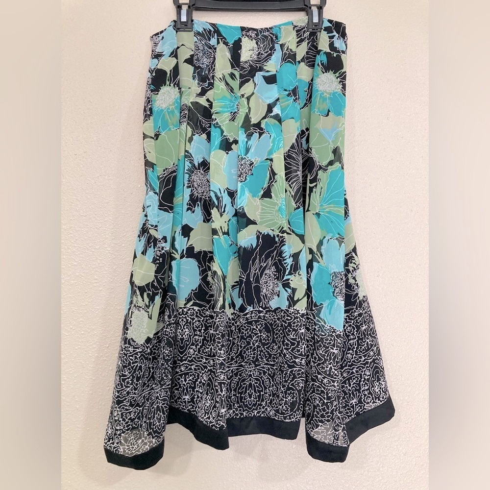 East 5th blue and black long floral pleated skirt